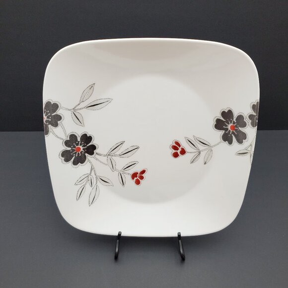 Corelle Mandarin Flower Dinner Plates Corning Red Black Flowers White Plates - Picture 6 of 11